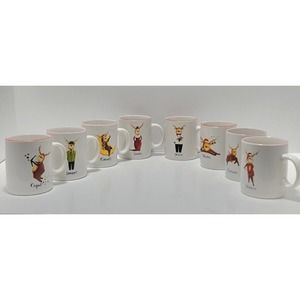 Set Of 8 Christmas Santa Claus Sleigh Reindeer Coffee Cups By Rainbow Mountain